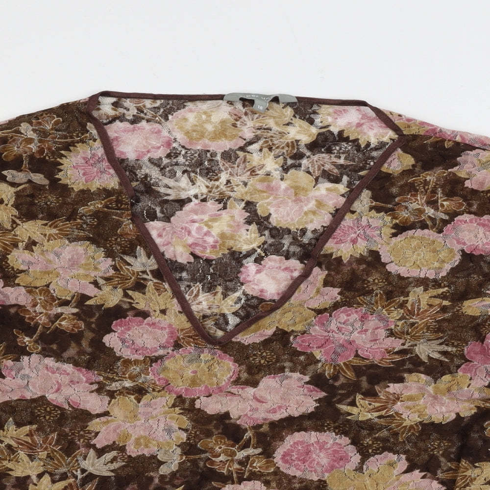Per Una  Womens Brown Floral  Basic T-Shirt Size 18
