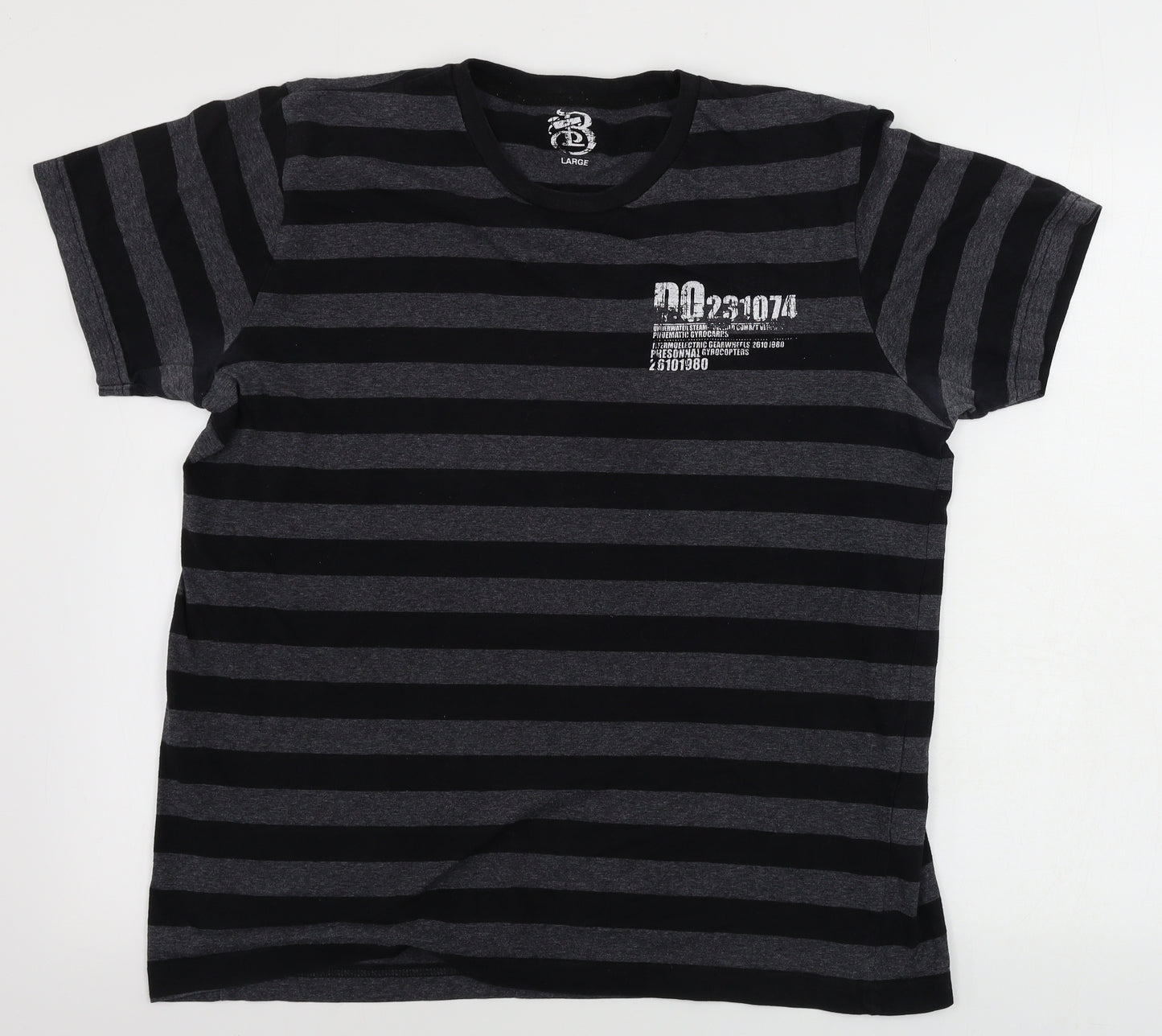 Preworn  Mens Grey Striped   T-Shirt Size L