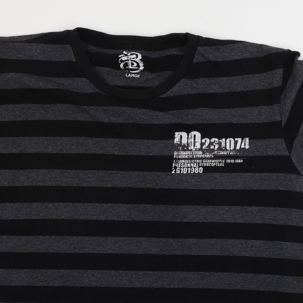 Preworn  Mens Grey Striped   T-Shirt Size L