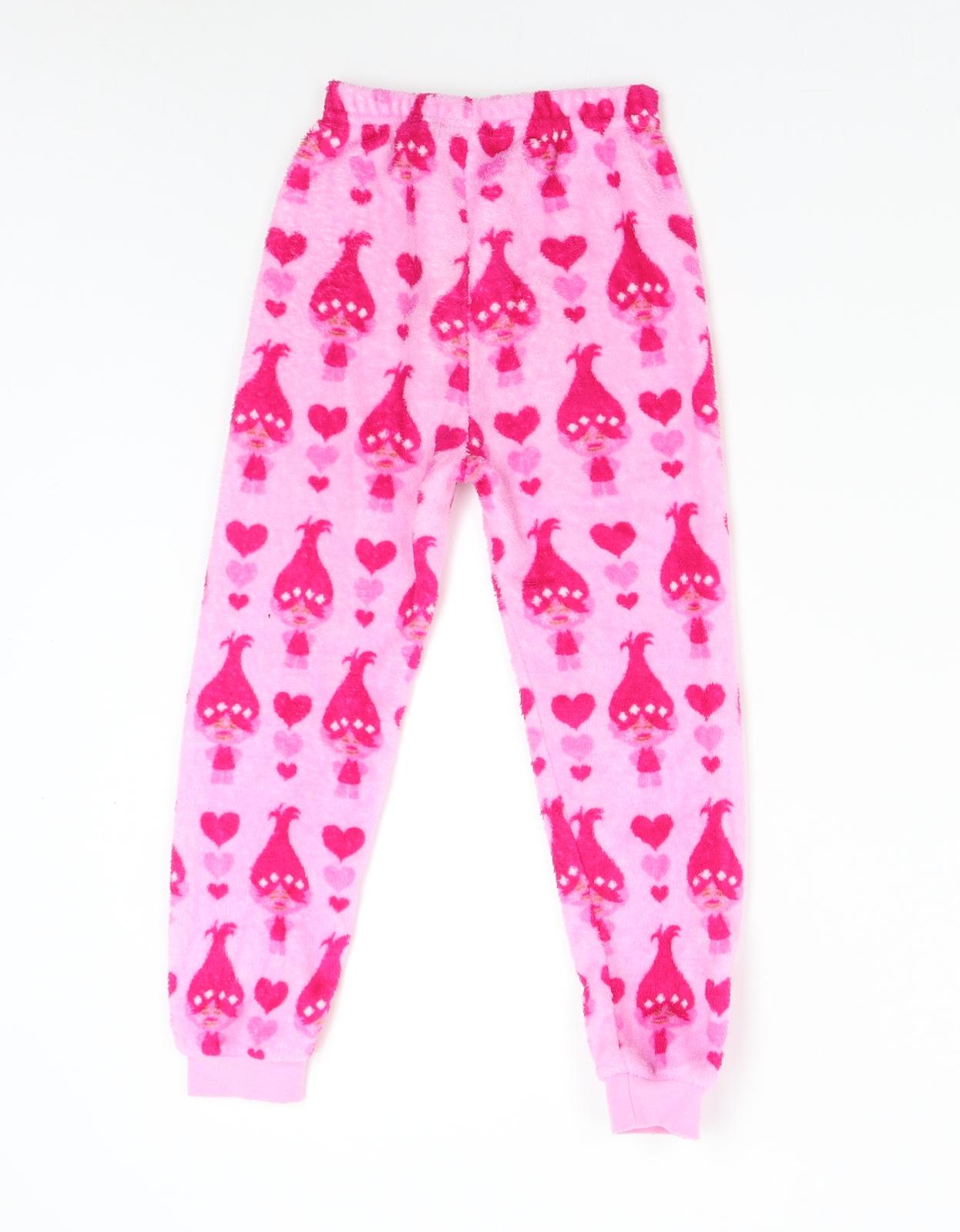 Primark Girls Pink Solid Fleece  Pyjama Pants Size 6-7 Years  - Trolls