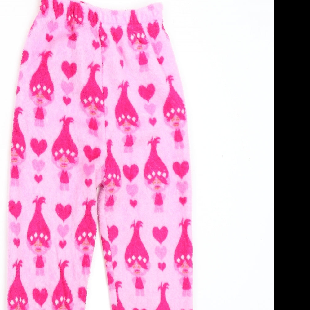 Primark Girls Pink Solid Fleece  Pyjama Pants Size 6-7 Years  - Trolls
