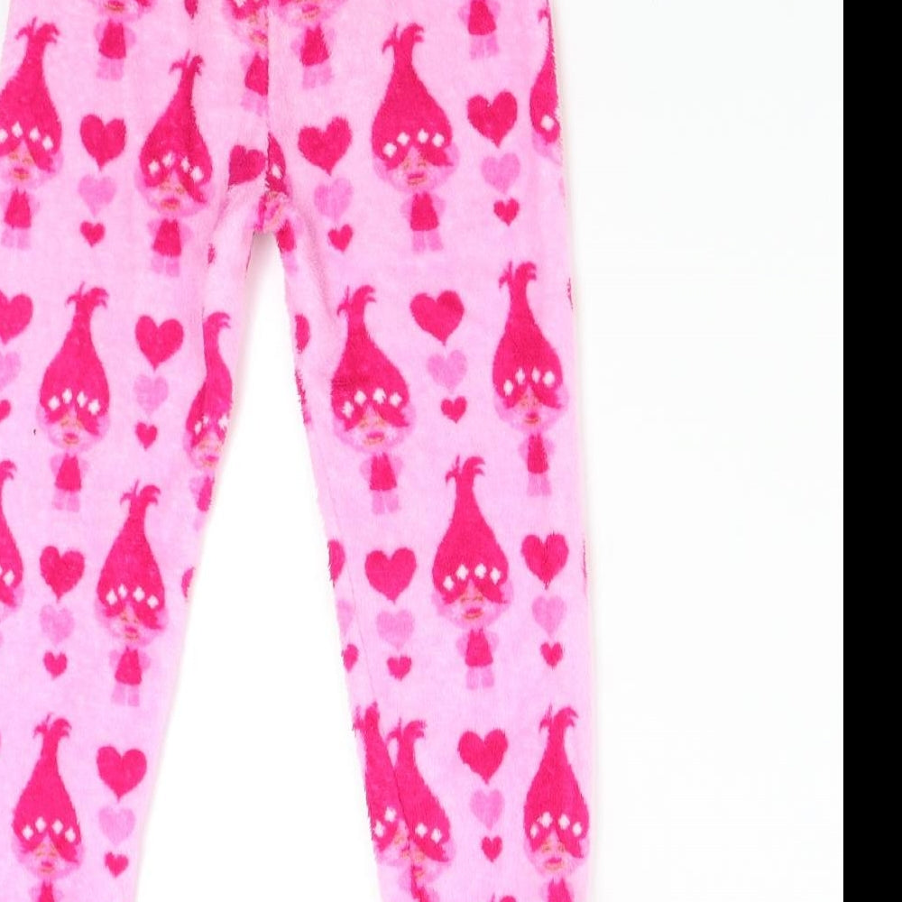Primark Girls Pink Solid Fleece  Pyjama Pants Size 6-7 Years  - Trolls