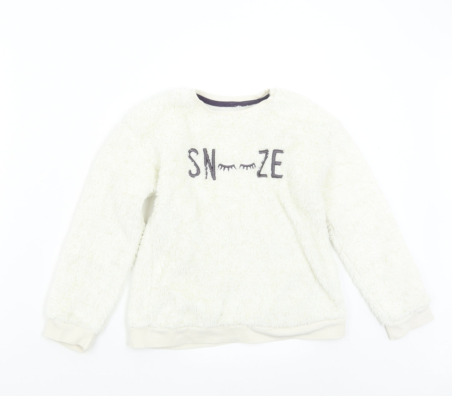George Girls White Solid Fleece  Pyjama Top Size 8-9 Years