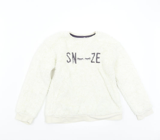 George Girls White Solid Fleece  Pyjama Top Size 8-9 Years