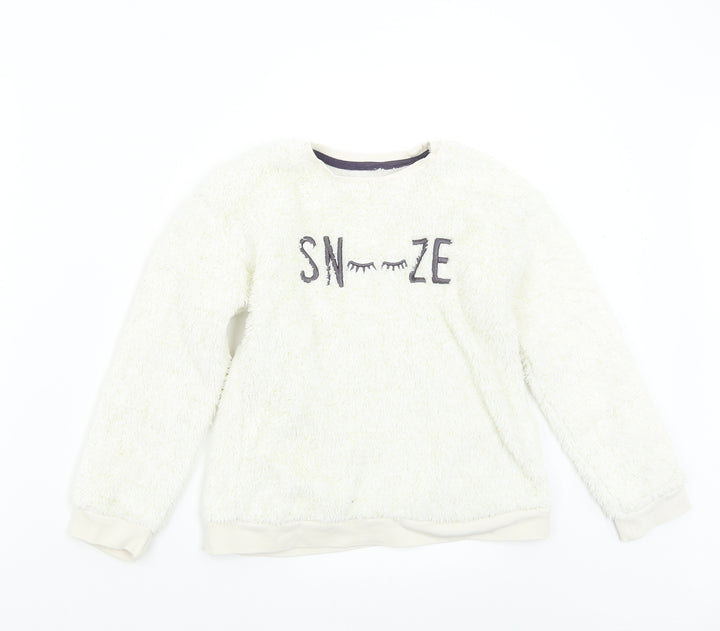 George Girls White Solid Fleece  Pyjama Top Size 8-9 Years