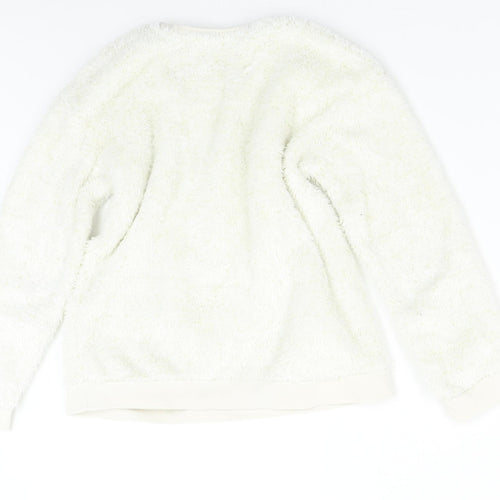 George Girls White Solid Fleece  Pyjama Top Size 8-9 Years