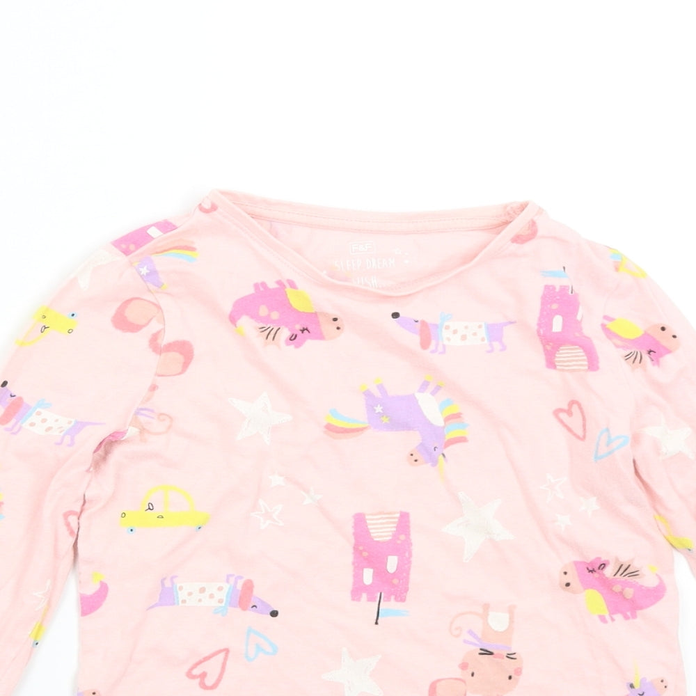 F&F Girls Pink Solid  Top Pyjama Top Size 7-8 Years  - Unicorn