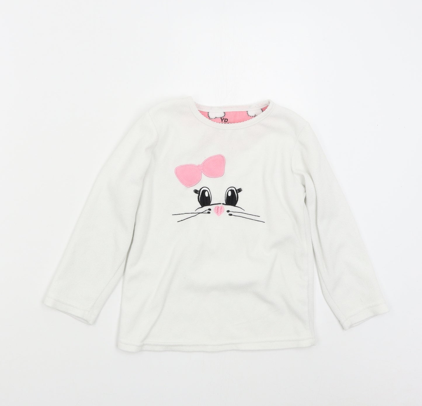 Primark Girls White Solid Fleece Top Pyjama Top Size 6-7 Years