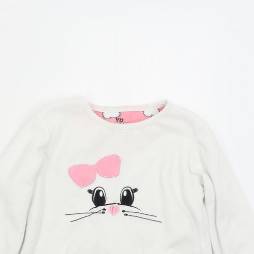 Primark Girls White Solid Fleece Top Pyjama Top Size 6-7 Years