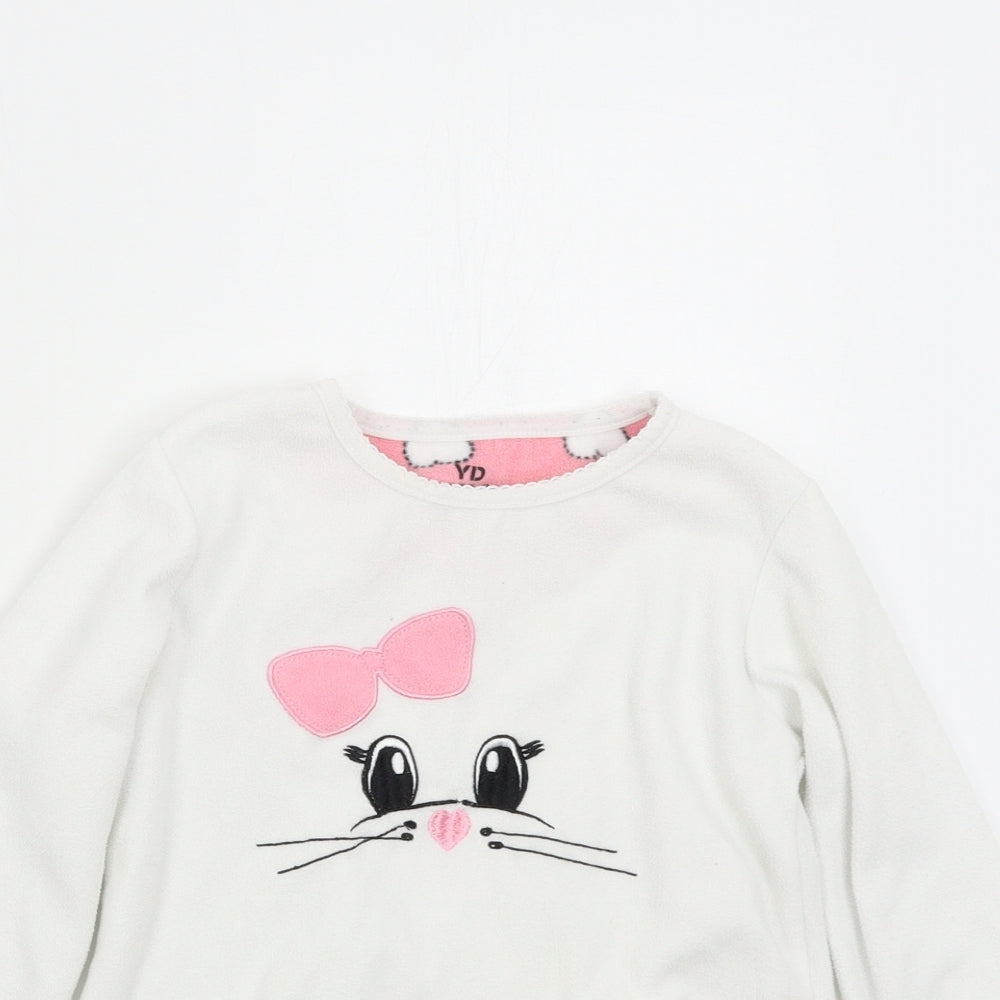 Primark Girls White Solid Fleece Top Pyjama Top Size 6-7 Years