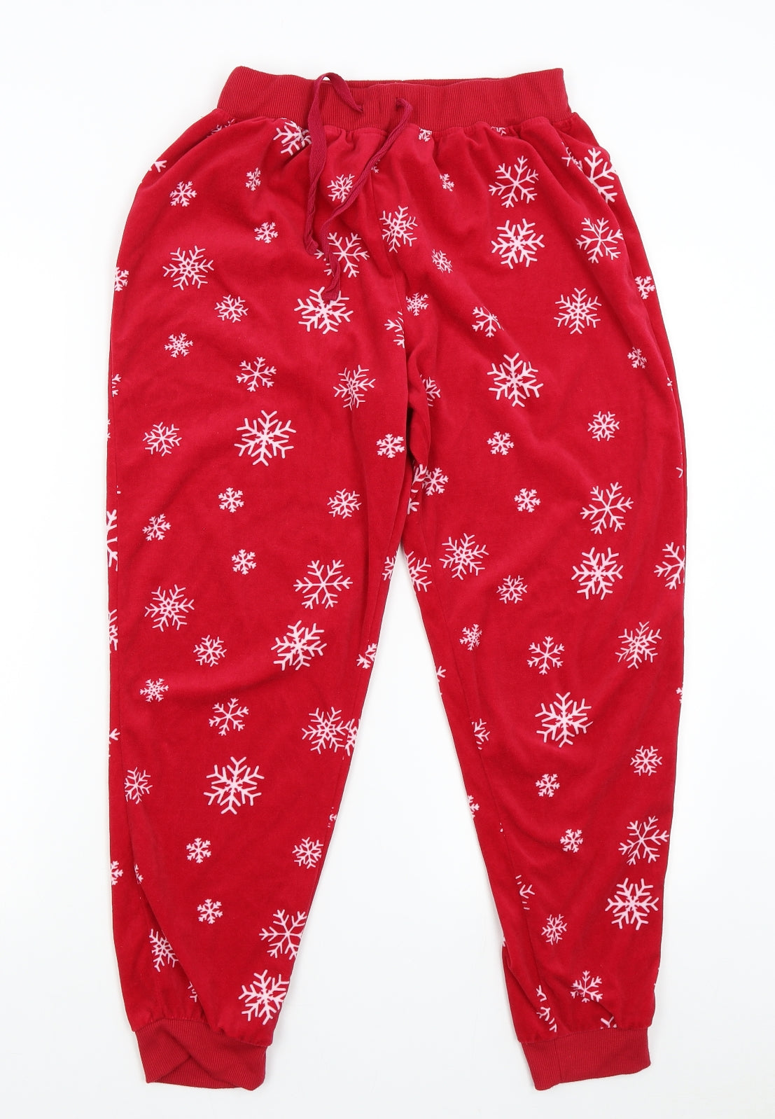 Peacocks Womens Red Solid Fleece  Pyjama Pants Size 10  - Snowflakes