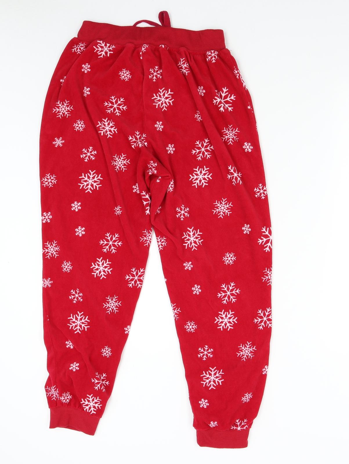 Peacocks Womens Red Solid Fleece  Pyjama Pants Size 10  - Snowflakes