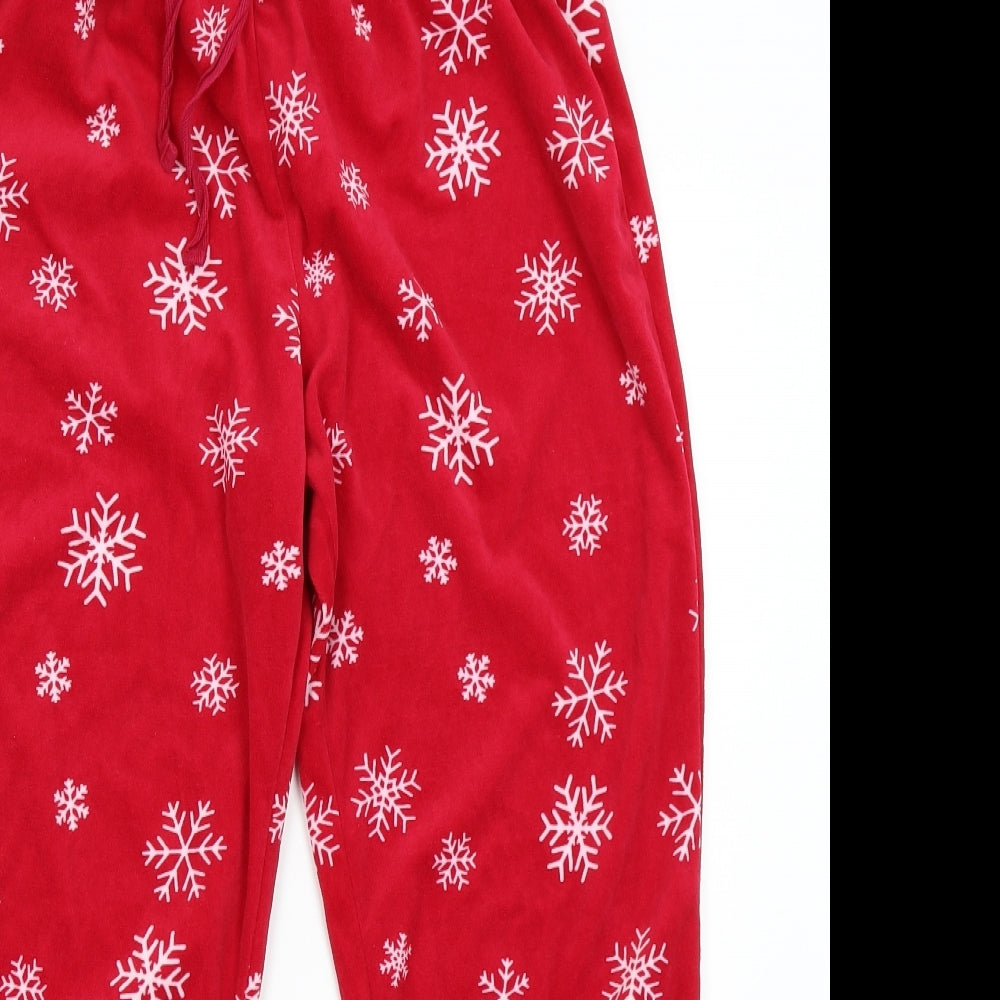 Peacocks Womens Red Solid Fleece  Pyjama Pants Size 10  - Snowflakes