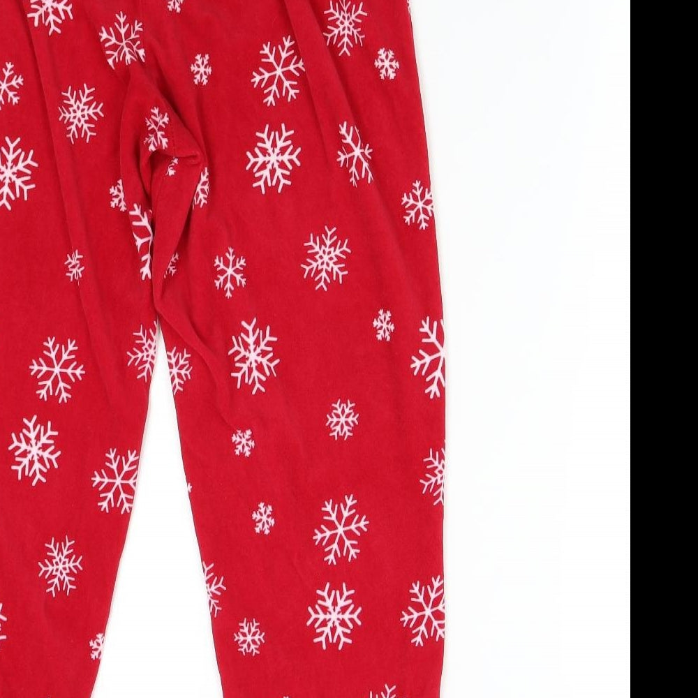 Peacocks Womens Red Solid Fleece  Pyjama Pants Size 10  - Snowflakes