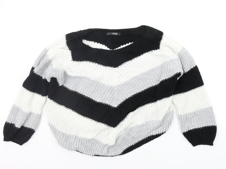Quiz Womens Black Striped  Pullover Jumper Size S
