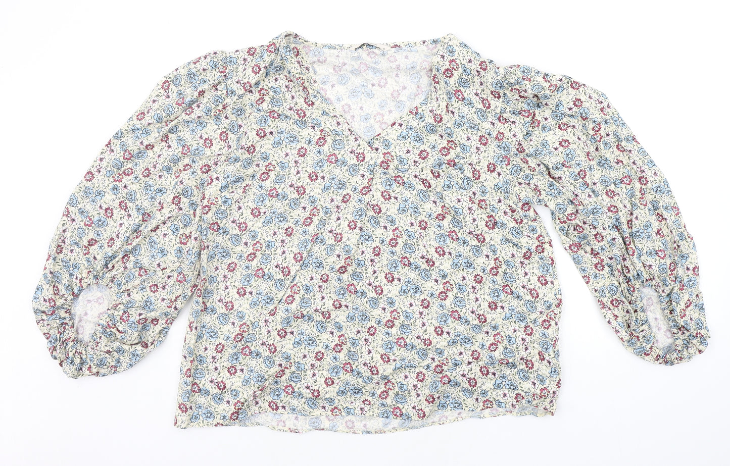 TU Womens Beige Floral  Basic Blouse Size 16