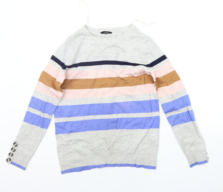 M&Co Womens Grey Striped Pullover Jumper Size 10