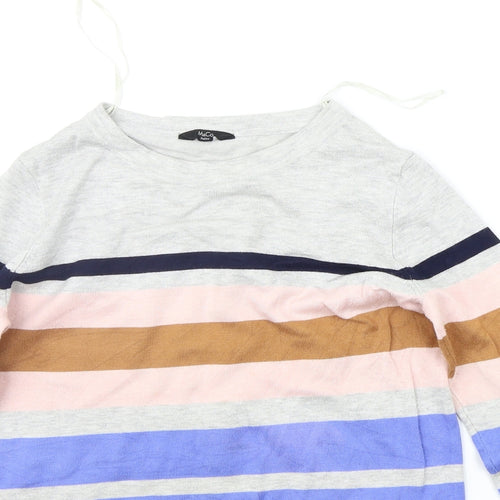 M&Co Womens Grey Striped  Pullover Jumper Size 10