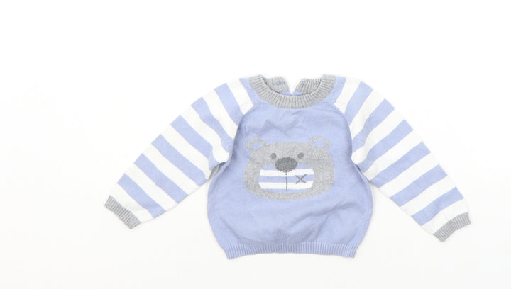 Earlydays Baby Blue Striped  Pullover Jumper Size 6-9 Months  - bear