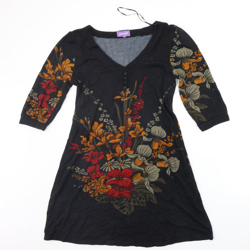 Purple Womens Black Floral  A-Line  Size M