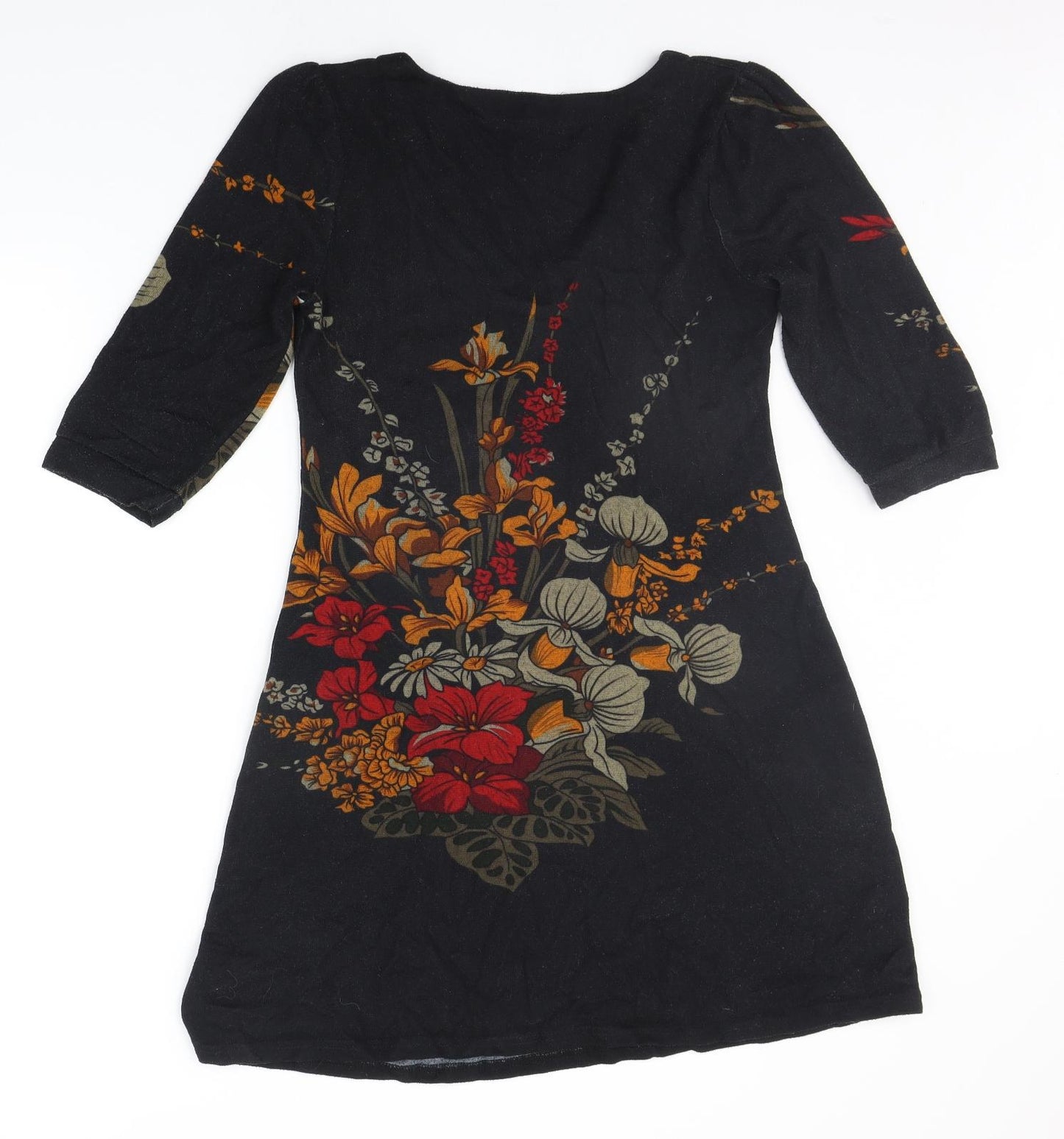 Purple Womens Black Floral  A-Line  Size M