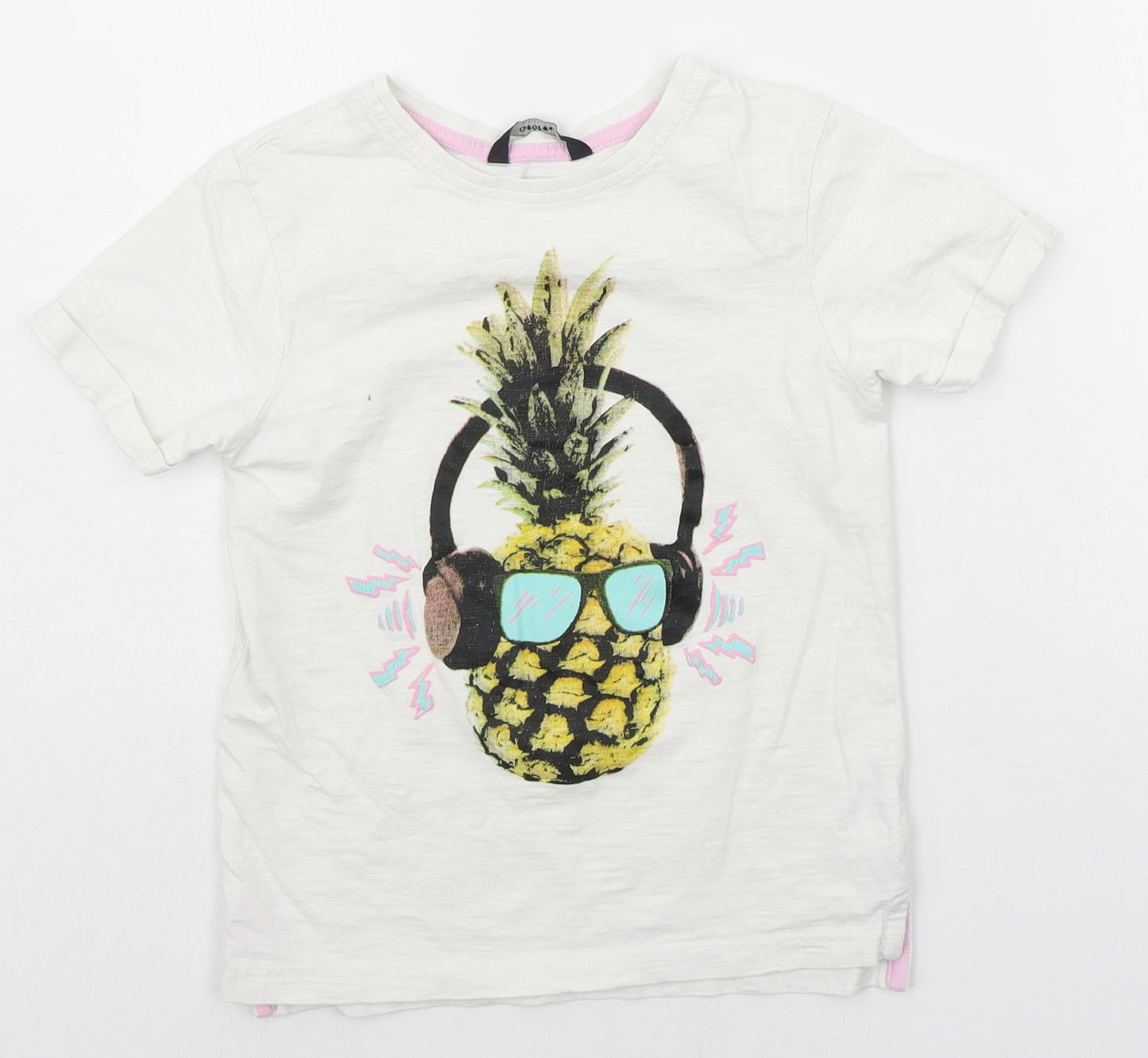 George Girls White   Basic T-Shirt Size 6-7 Years  - Pinapple