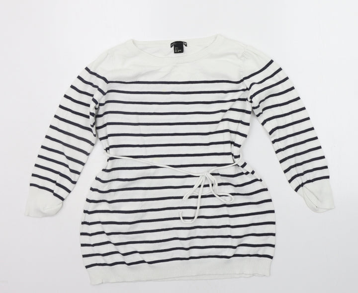 H&M Womens White Striped  Pullover Jumper Size S