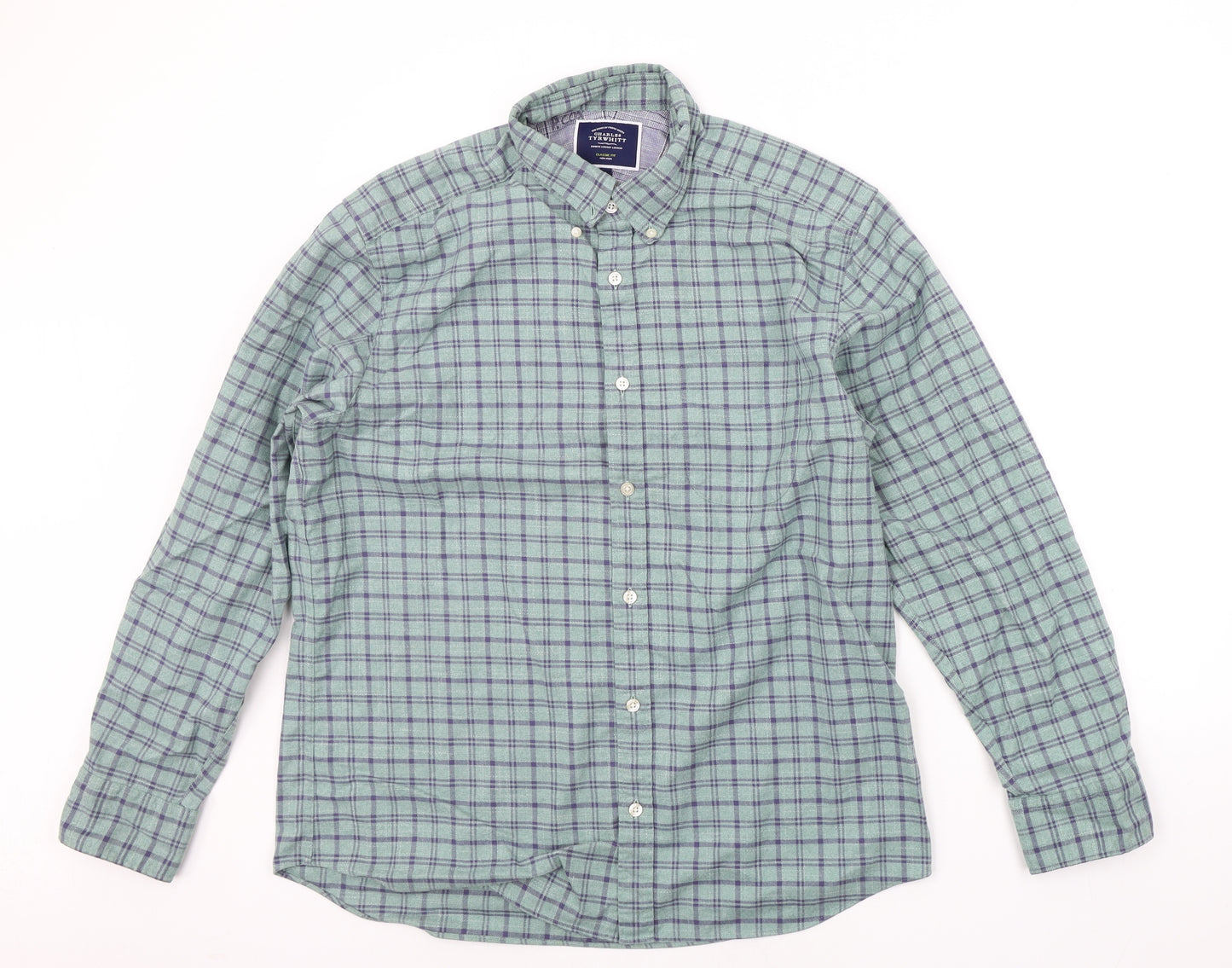 Charles Tyrwhitt Mens Green Check   Button-Up Size L