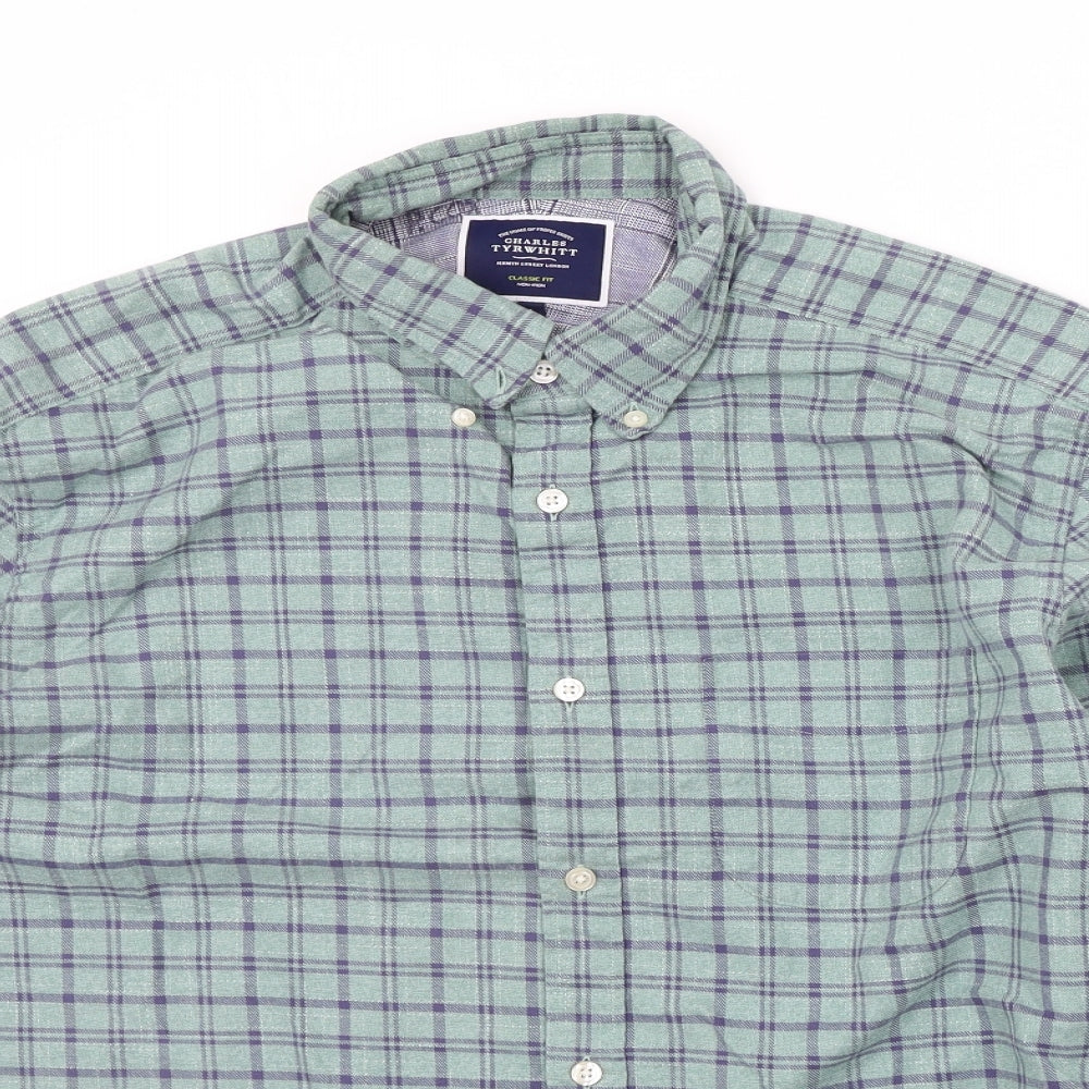 Charles Tyrwhitt Mens Green Check   Button-Up Size L