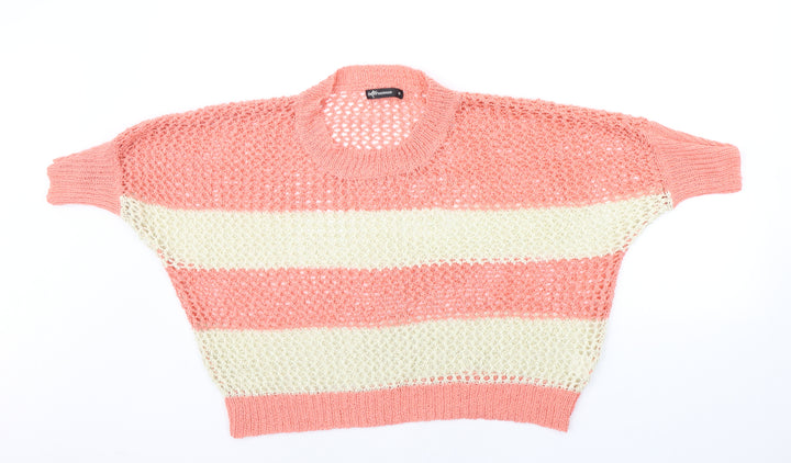 Internacionale Womens Orange Striped Pullover Jumper Size 10