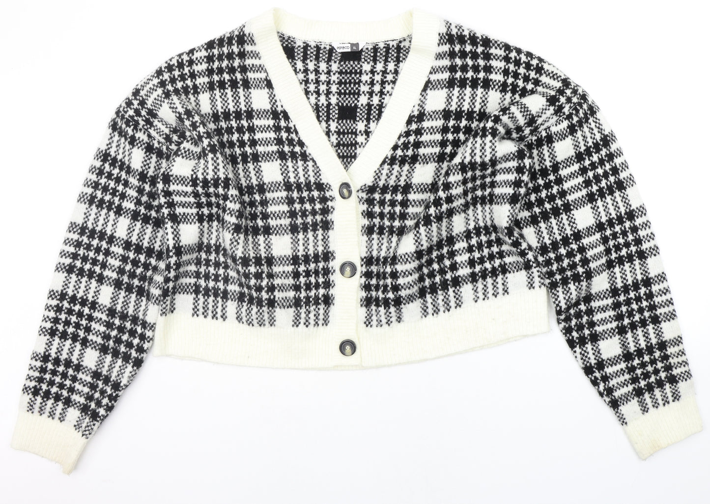 pEP&CO Womens Black Check  Cardigan Jumper Size XL