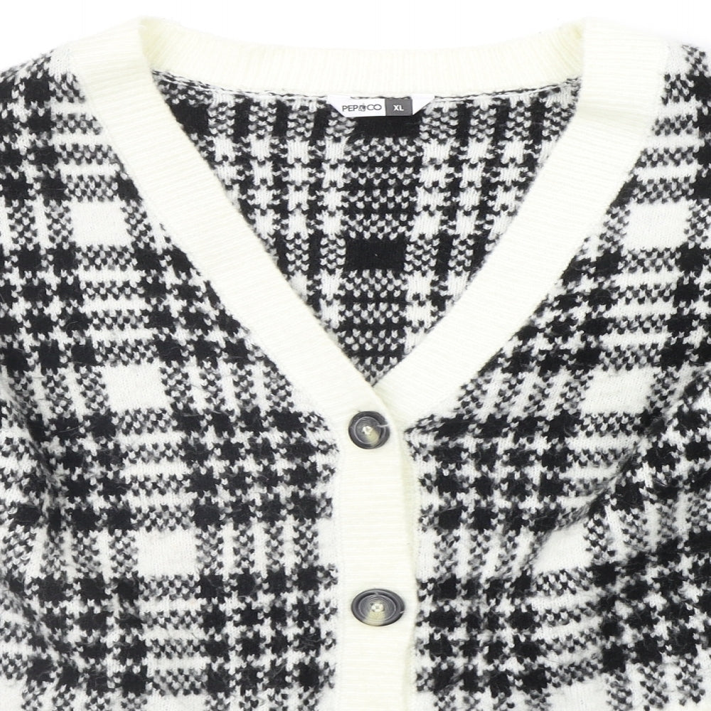 pEP&CO Womens Black Check  Cardigan Jumper Size XL
