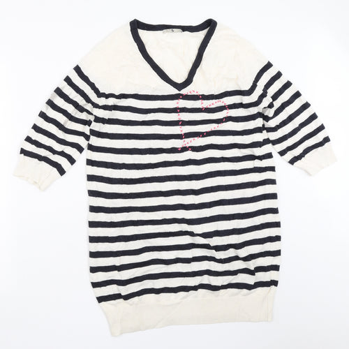 TU Womens Ivory Striped  Pullover Jumper Size 14