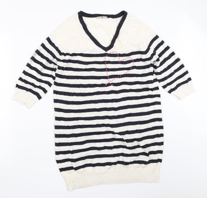 TU Womens Ivory Striped  Pullover Jumper Size 14