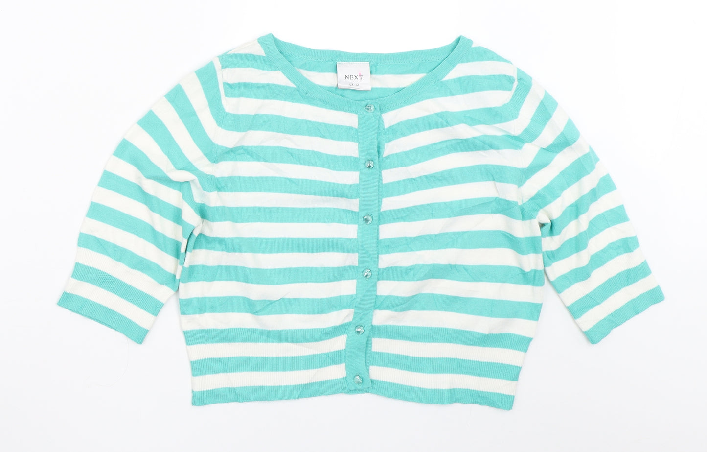 NEXT Womens Green Striped  Cardigan Jumper Size 12