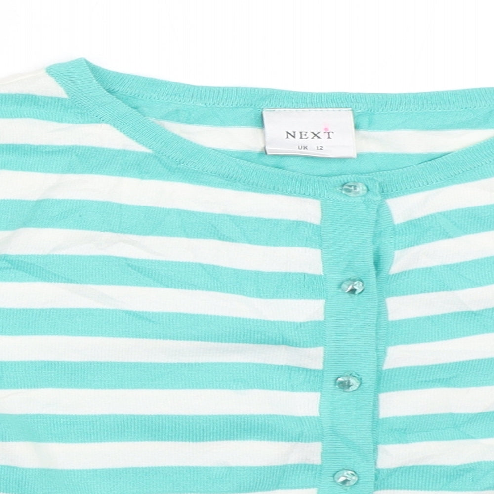 NEXT Womens Green Striped  Cardigan Jumper Size 12