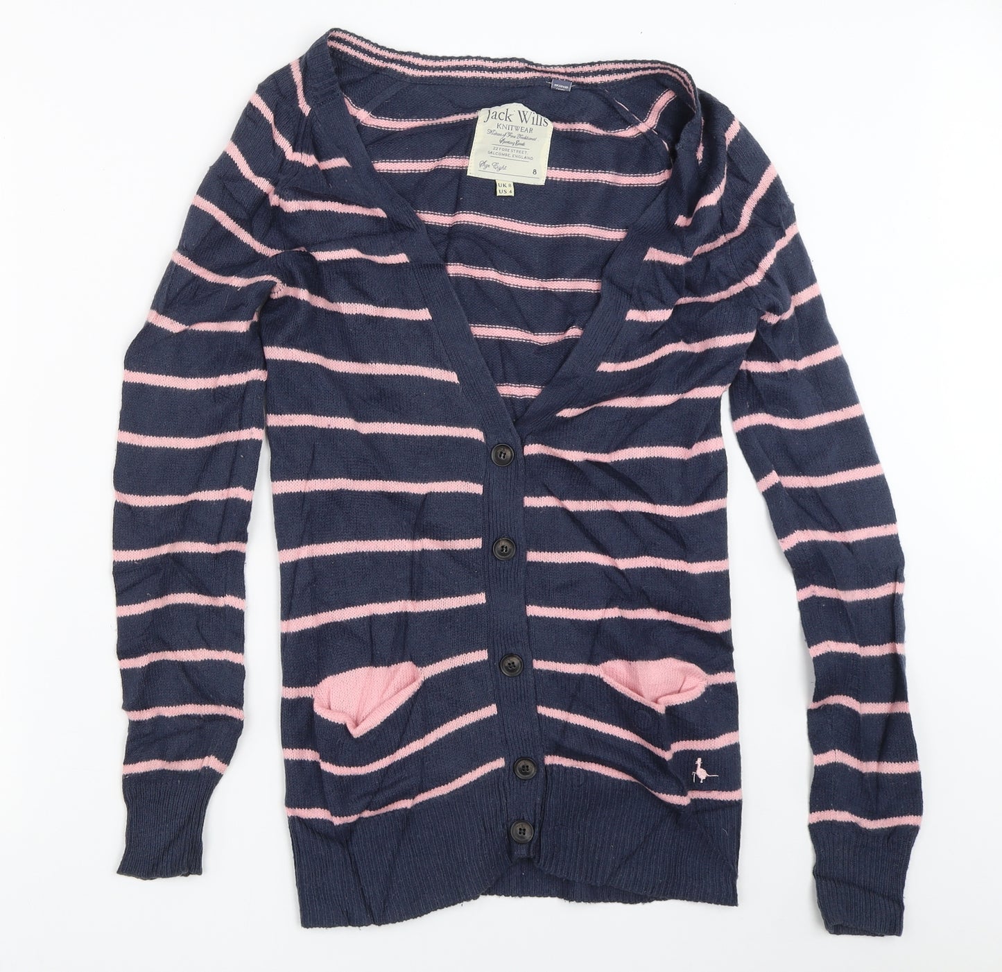 Jack Wills Womens Blue Striped  Cardigan Jumper Size 8