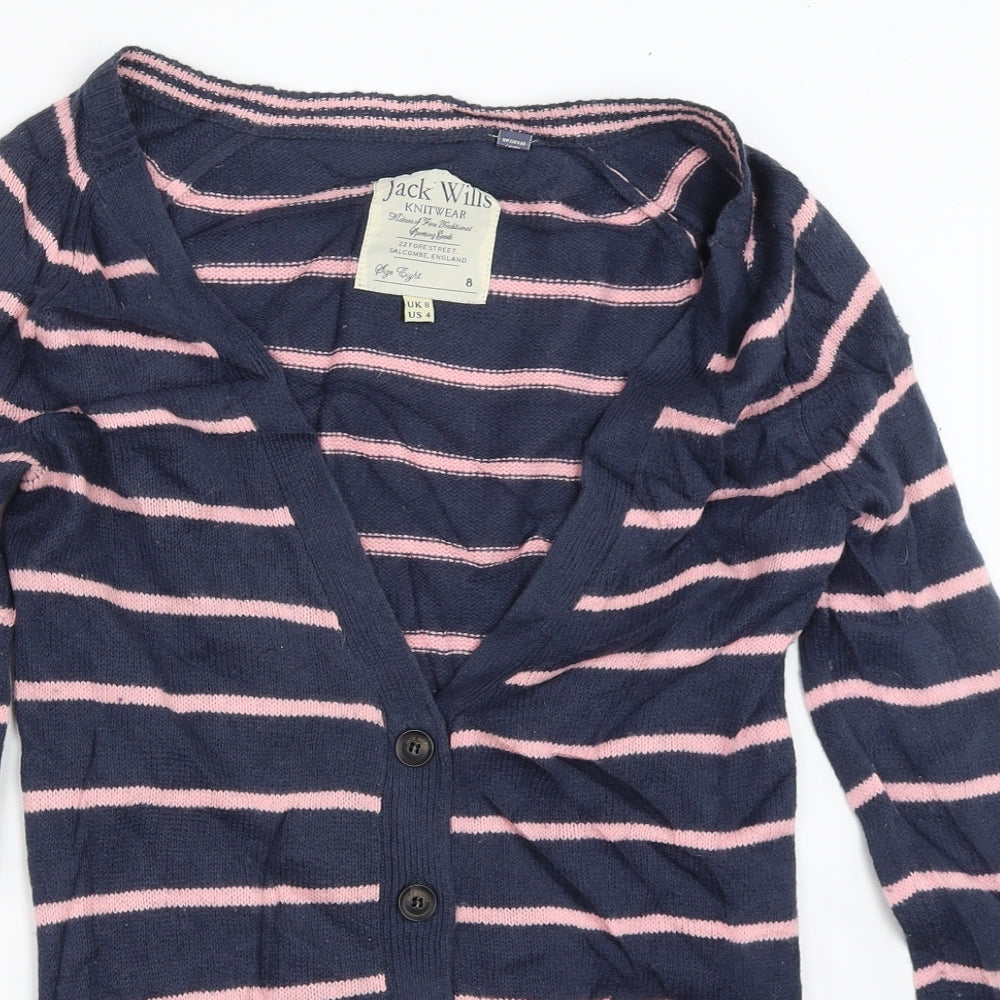 Jack Wills Womens Blue Striped  Cardigan Jumper Size 8