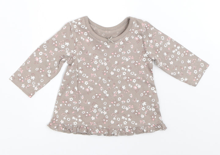 George Girls Grey Floral Basic T-Shirt Size 0-3 Months