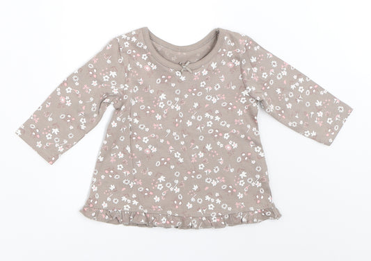 Front view of George girls’ grey floral basic t-shirt, size 0-3, months