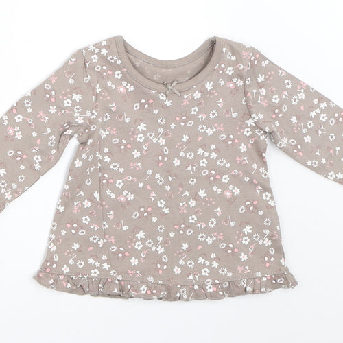 George Girls Grey Floral  Basic T-Shirt Size 0-3 Months