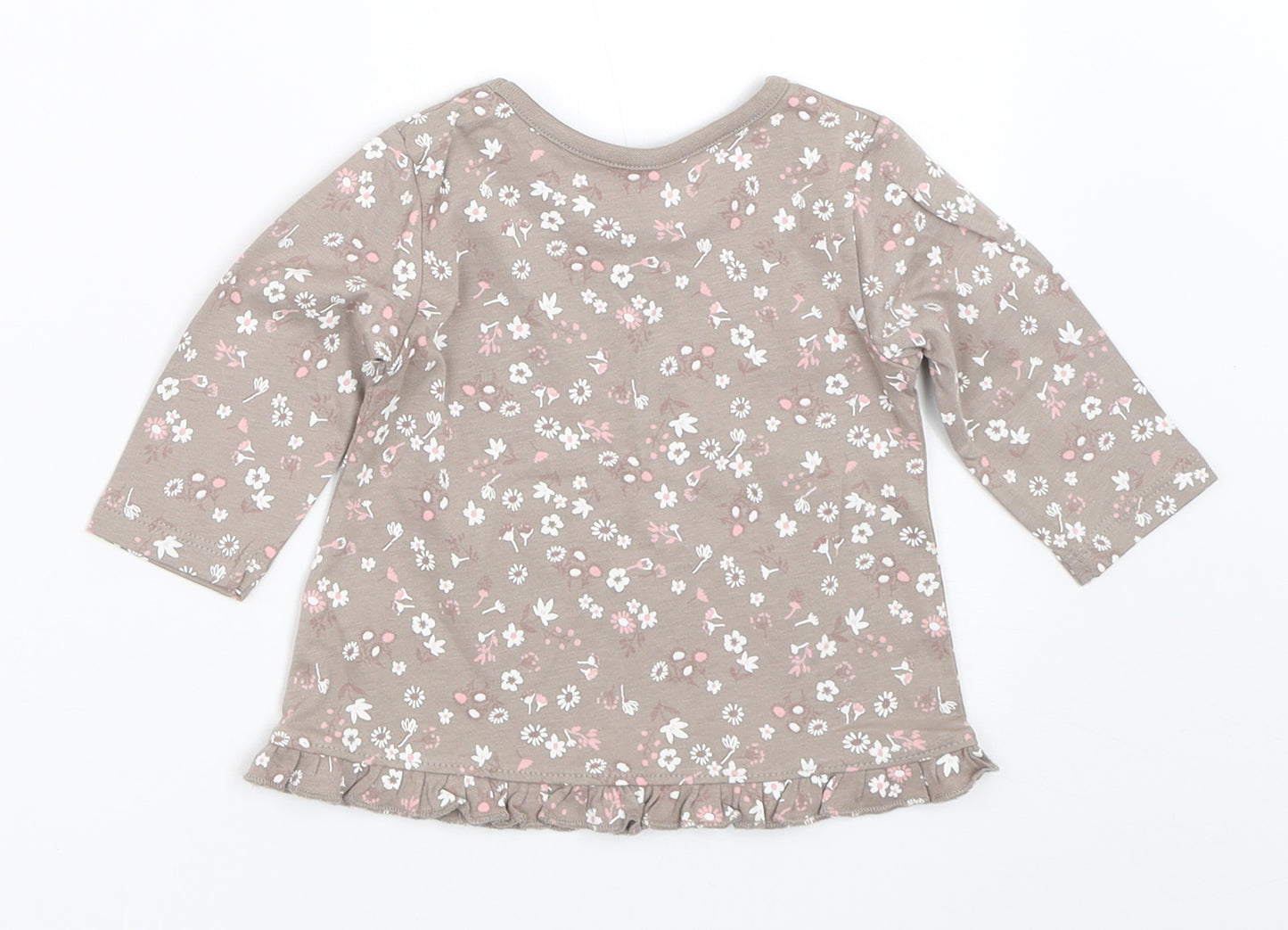 George Girls Grey Floral  Basic T-Shirt Size 0-3 Months