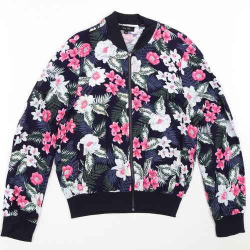 New Look Womens Blue Floral  Bomber Jacket Jacket Size 10