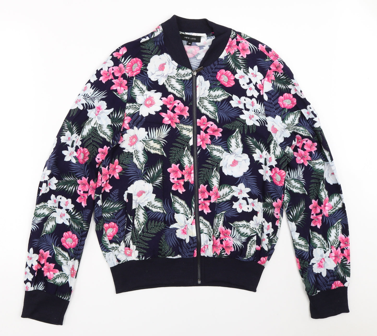 New Look Womens Blue Floral  Bomber Jacket Jacket Size 10