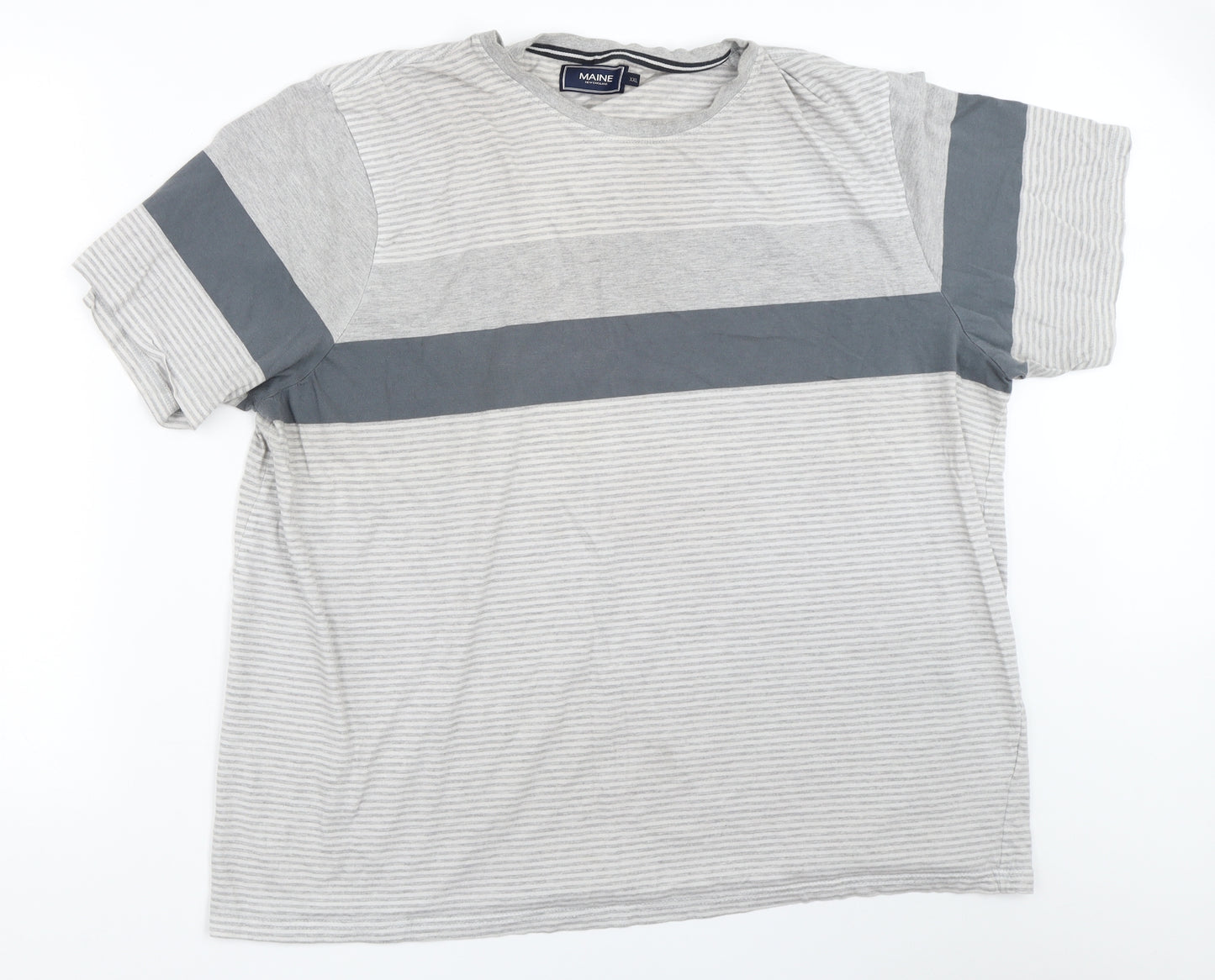 Maine New England Mens Grey Striped   T-Shirt Size 2XL