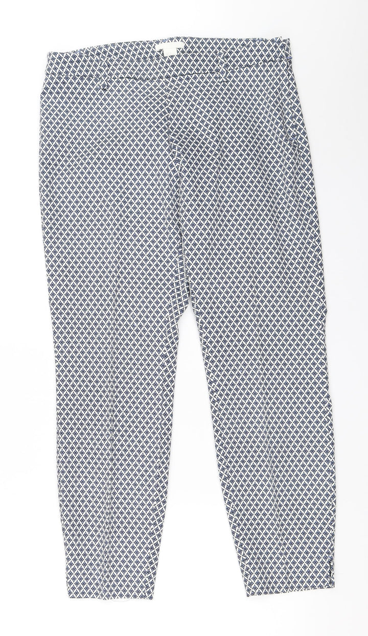 H&M Womens Blue Geometric Capri Trousers Size 42 L27 in