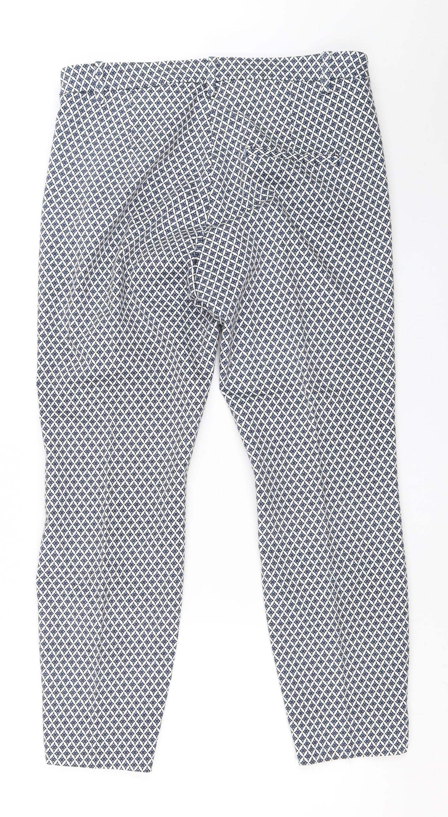 H&M Womens Blue Geometric  Capri Trousers Size 42 L27 in