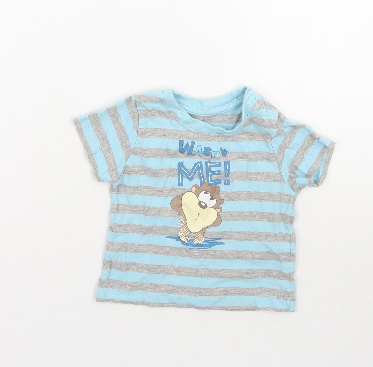 Looney Tunes Baby Blue Striped  Basic T-Shirt Size 3-6 Months