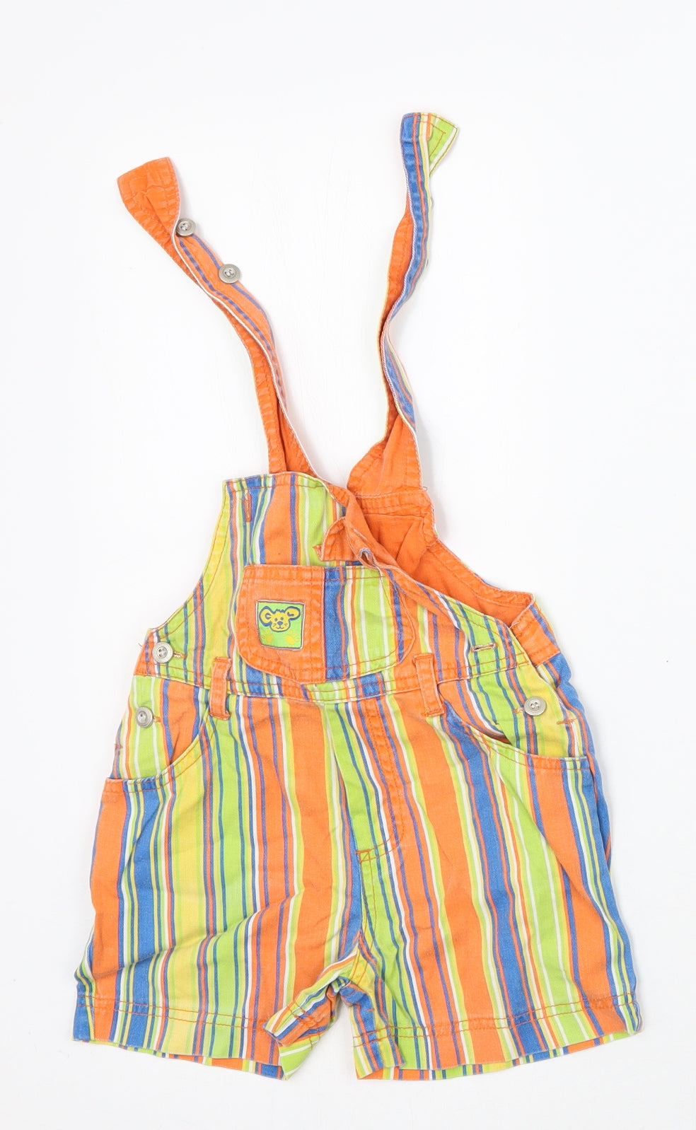 Preworn Baby Green Striped  Dungaree One-Piece Size 6-9 Months