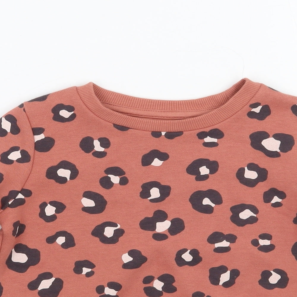 F&F Girls Brown Animal Print  Pullover Jumper Size 2-3 Years